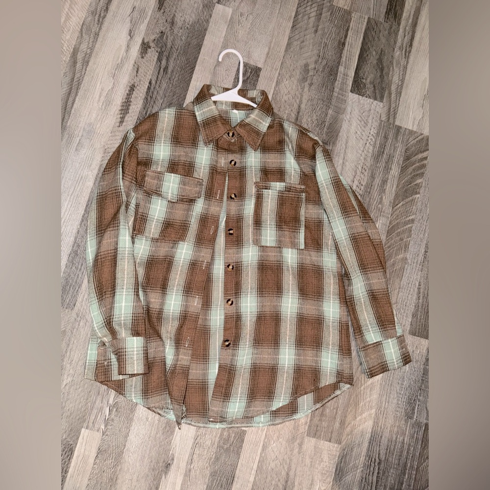 Brown Plaid Button Down Top Shacket